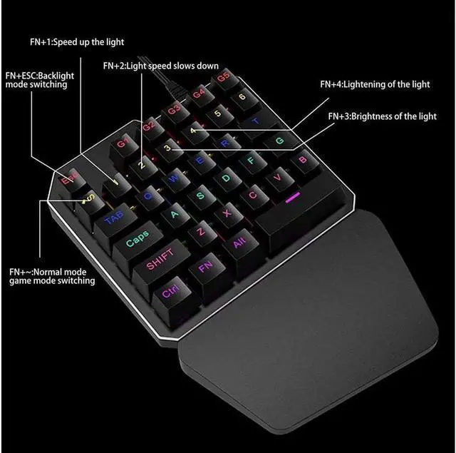 Alt view image 3 of 6 - JAENFONG One Handed Mechanical Gaming Keyboard , Mechanical Portable RGB LED Backlit Game Keyboard with Keypad for LOL/PUBG/Wow/Dota/OW/Fps Game, Blue Switches, 35 Keys