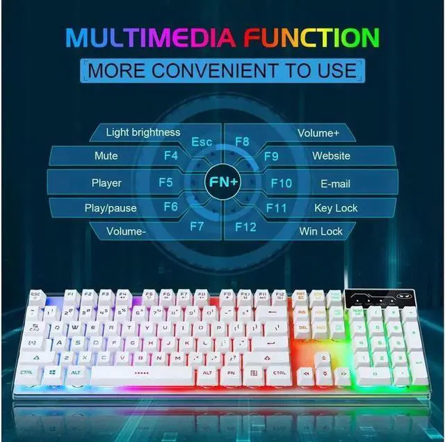 Alt view image 5 of 7 - JAENFONG Game keyboard and mouse combination, K1 LED rainbow backlight keyboard, with 104 key computer game keyboard, suitable for PC / laptop