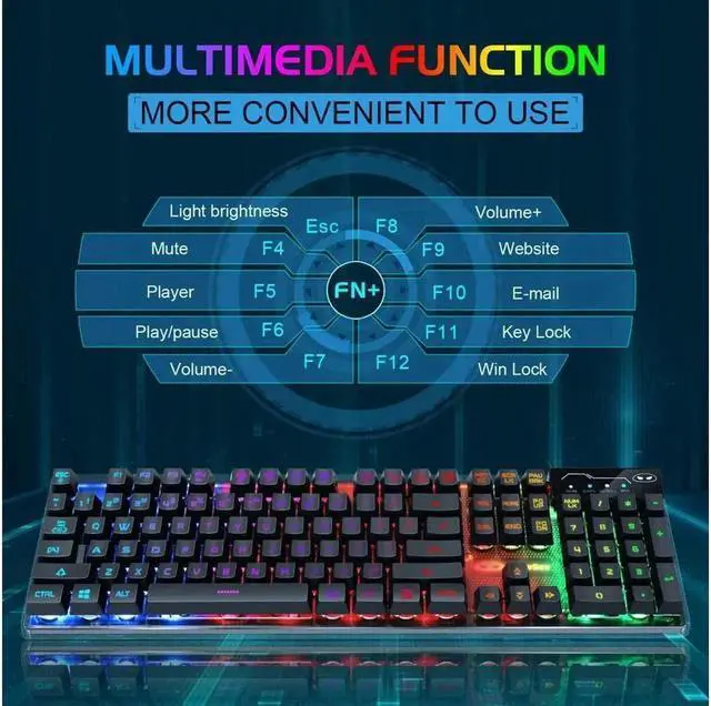 Alt view image 7 of 7 - JAENFONG Game keyboard and mouse combination, K1 LED rainbow backlight keyboard, with 104 key computer game keyboard, suitable for PC / laptop Black