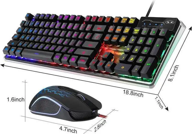 Alt view image 5 of 7 - JAENFONG Game keyboard and mouse combination, K1 LED rainbow backlight keyboard, with 104 key computer game keyboard, suitable for PC / laptop Black