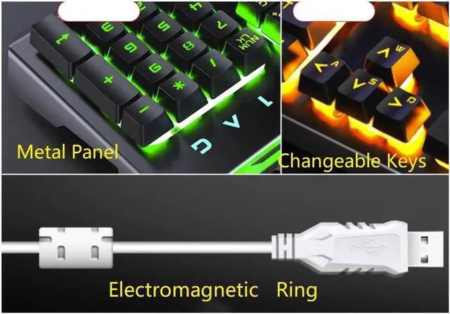 Alt view image 5 of 7 - JAENFONG V2 19 Non-conflicting Keys, Ergonomic Design, Cool Exterior Mechanical Feeling Rainbow Backlit LED Light Wired Keyboard And 3200DPI Mouse Gaming Combo For Office And Game - Black