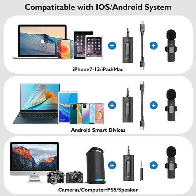 Alt view image 2 of 7 - Professional Wireless Lavalier Microphone for iPhone, Android Phone, Camera - Recording Omnidirectional Condenser Mic Ultra Low Delay, Lapel Noise canceling Mic for Video YouTube Interview Tikt