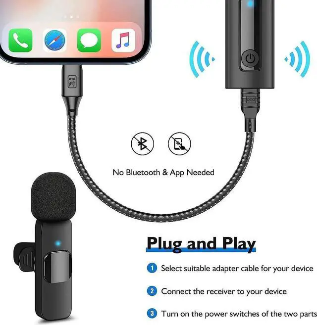 Alt view image 7 of 7 - Professional Wireless Lavalier Microphone for iPhone, Android Phone, Camera - Recording Omnidirectional Condenser Mic Ultra Low Delay, Lapel Noise canceling Mic for Video YouTube Interview Tikt