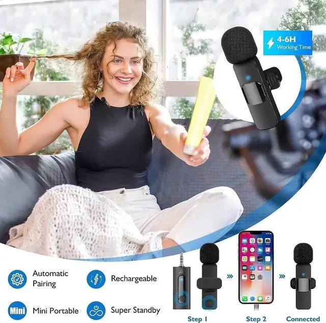 Alt view image 6 of 7 - Professional Wireless Lavalier Microphone for iPhone, Android Phone, Camera - Recording Omnidirectional Condenser Mic Ultra Low Delay, Lapel Noise canceling Mic for Video YouTube Interview Tikt