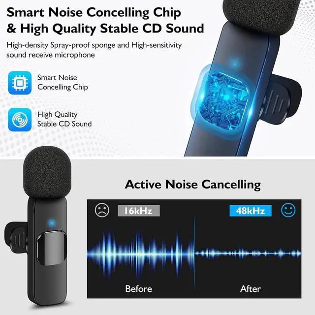 Alt view image 3 of 7 - Professional Wireless Lavalier Microphone for iPhone, Android Phone, Camera - Recording Omnidirectional Condenser Mic Ultra Low Delay, Lapel Noise canceling Mic for Video YouTube Interview Tikt