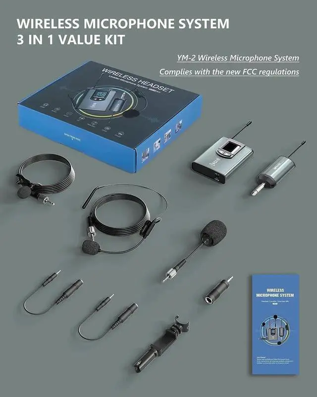 Alt view image 4 of 7 - Wireless Microphone System Headset Mic/Stand Mic/Lavalier Lapel Mic with Rechargeable Bodypack Transmitter & Receiver1/4" Output for iPhone,PA Speaker,DSLR Camera,Recording,Teaching,Church,Vlog