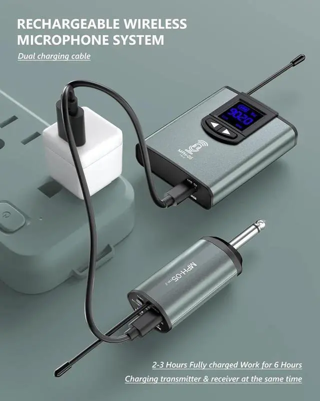 Alt view image 5 of 7 - Wireless Microphone System Headset Mic/Stand Mic/Lavalier Lapel Mic with Rechargeable Bodypack Transmitter & Receiver1/4" Output for iPhone,PA Speaker,DSLR Camera,Recording,Teaching,Church,Vlog