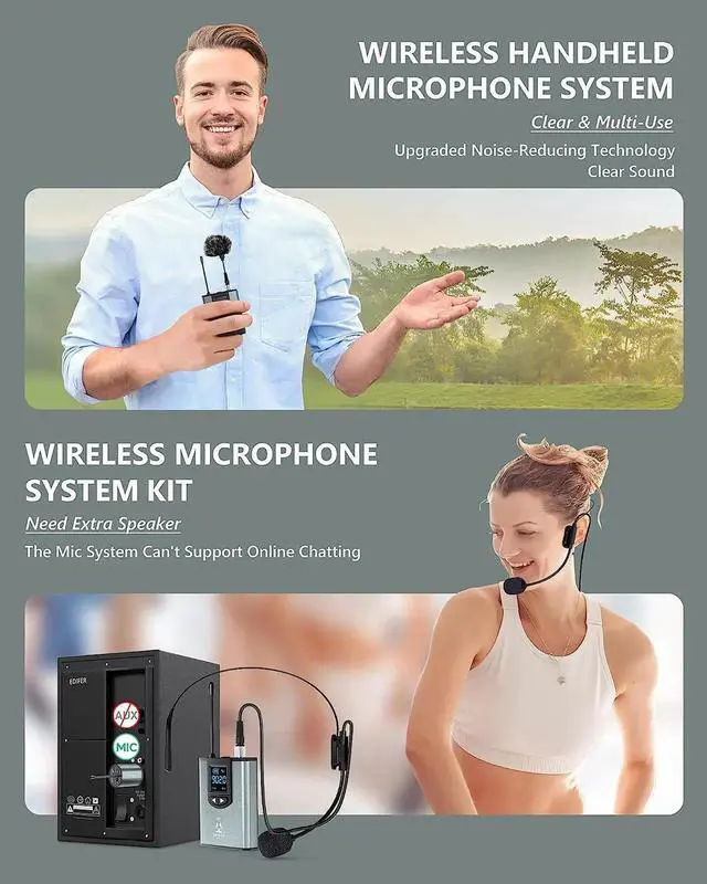 Alt view image 2 of 7 - Wireless Microphone System Headset Mic/Stand Mic/Lavalier Lapel Mic with Rechargeable Bodypack Transmitter & Receiver1/4" Output for iPhone,PA Speaker,DSLR Camera,Recording,Teaching,Church,Vlog
