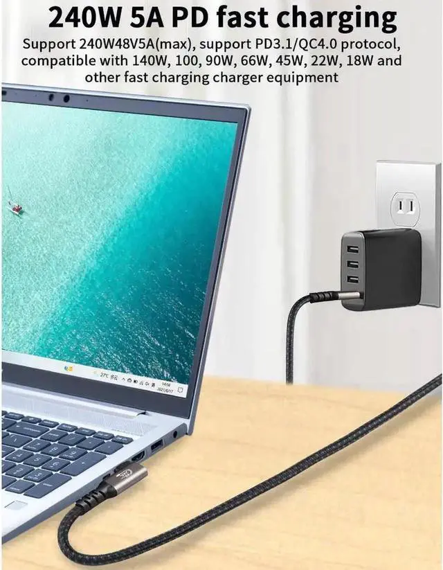 Alt view image 3 of 7 - JAENFONG USB4.0 Fast Charging Data Cable, Thunderbolt 4 Cable, USB-C to USB-C Cable, 240w Charging Cord, Supports 8K@60Hz Display & 40Gbps Data Transfer Braided Cable For Laptop MacBooks Pro,1.64ft