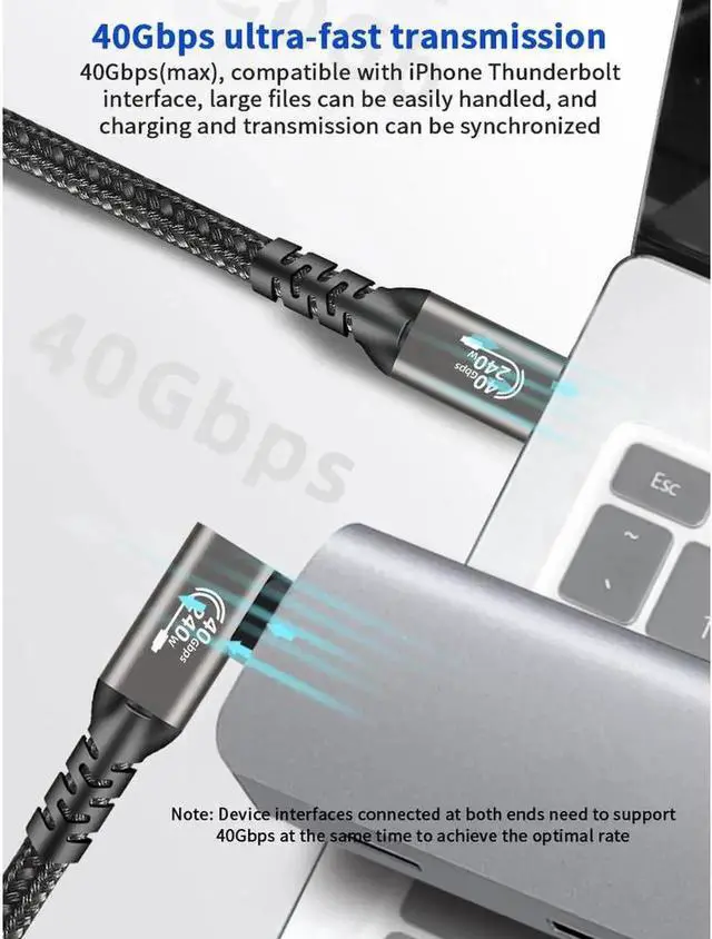Alt view image 6 of 7 - JAENFONG USB4.0 Fast Charging Data Cable, Thunderbolt 4 Cable, USB-C to USB-C Cable, 240w Charging Cord, Supports 8K@60Hz Display & 40Gbps Data Transfer Braided Cable For Laptop MacBooks Pro,1.64ft