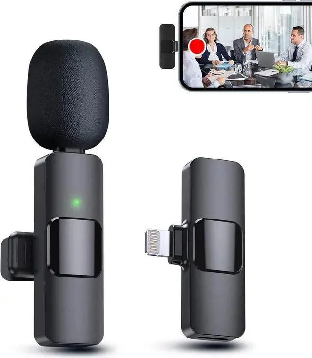 Main image of JAENFONG Wireless Mini Microphone, Microphone for iPhone iPad, Wireless Microphones, Wireless Lavalier Microphone, Professional Microphone for iPhone Video Recording, YouTube, Vlog, TikTok Gloss Black