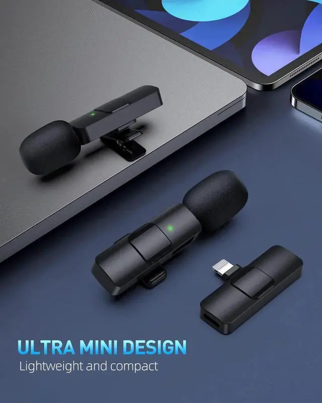 Alt view image 7 of 7 - JAENFONG Wireless Mini Microphone, Microphone for iPhone iPad, Wireless Microphones, Wireless Lavalier Microphone, Professional Microphone for iPhone Video Recording, YouTube, Vlog, TikTok Gloss Black