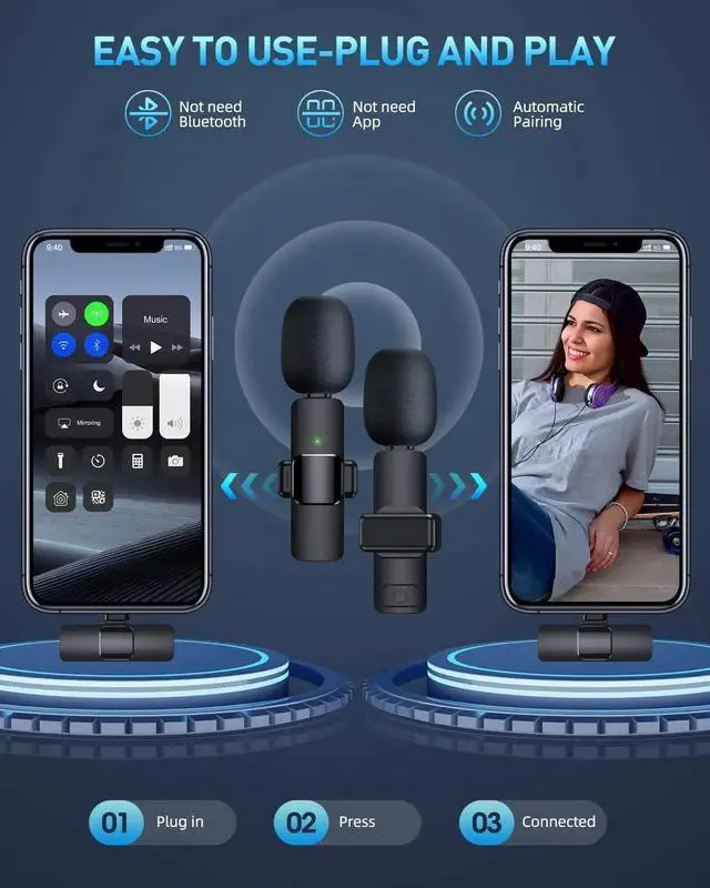 Alt view image 6 of 7 - JAENFONG Wireless Mini Microphone, Microphone for iPhone iPad, Wireless Microphones, Wireless Lavalier Microphone, Professional Microphone for iPhone Video Recording, YouTube, Vlog, TikTok Gloss Black