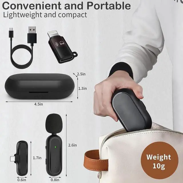 Alt view image 5 of 6 - JAENFONG 2 Pack Wireless Lavalier Microphone for Android, iPhone ipad with Adapter and Charging Case, 10 Hours Long Battery Life, Clip on Lapel Mic for Facebook, Vlog, Interview, Tiktok, YouTube 70ft