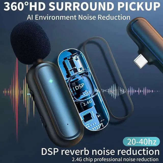 Alt view image 3 of 6 - JAENFONG 2 Pack Wireless Lavalier Microphone for Android, iPhone ipad with Adapter and Charging Case, 10 Hours Long Battery Life, Clip on Lapel Mic for Facebook, Vlog, Interview, Tiktok, YouTube 70ft