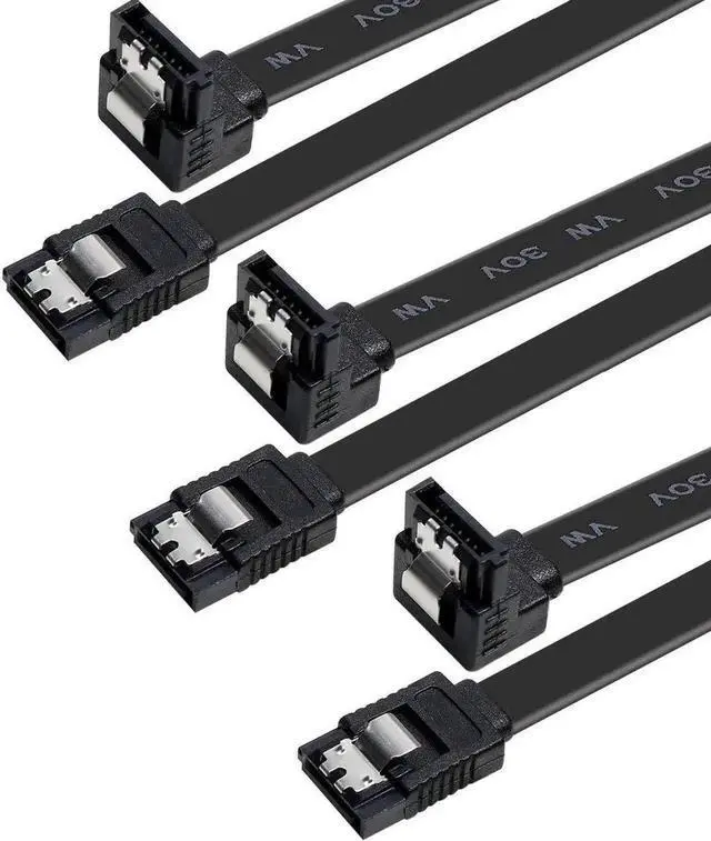 Main image of JAENFONG SATA Cable III, 3 Pack SATA Cable III 6Gbps 90 Degree Right Angle with Locking Latch 18 Inch for SATA HDD, SSD, CD Driver, CD Writer - Black