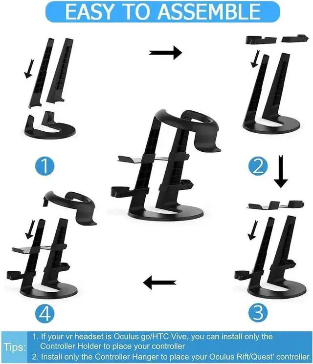 Alt view image 7 of 7 - JAENFONG VR Stand, Headset Display Holder and Controller Holder Mount Station for Oculus Quest/Quest 2/Rift/Rift S/GO/HTC Vive/Vive Pro/Valve Index VR Headset and Touch Controllers