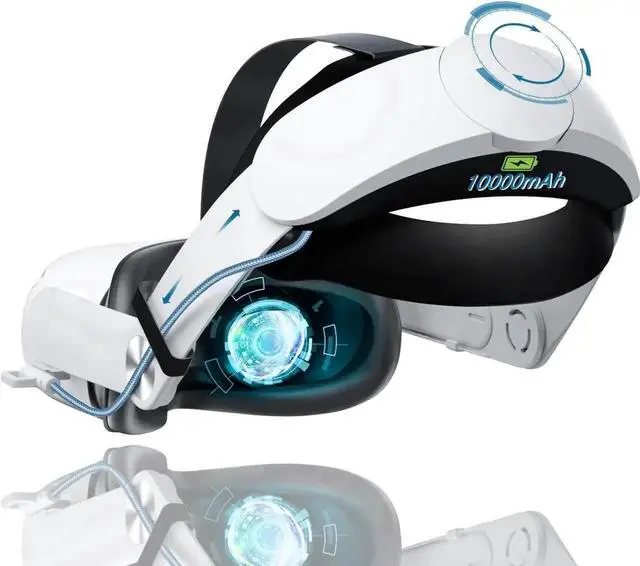 Main image of VR Head Strap with Battery for Oculus Quest 2, 10000mAh Battery Pack Extend 8H Playtime, Fast Charging VR Power, Adjustable Elite Strap Replacement Accessories for Oculus/Meta Quest 2