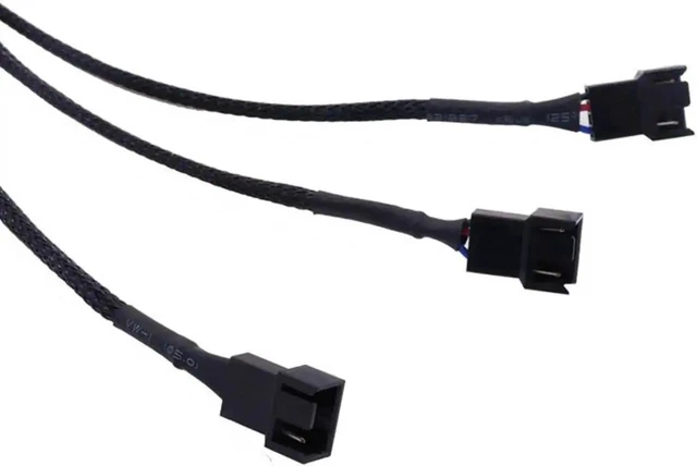 Alt view image 3 of 7 - JAENFONG PWM Fan Splitter Adapter Cable Sleeved Braided Y Splitter Computer PC 4 Pin Fan Extension Power Cable 1 to 3 Converter 10.6 inches 5-Pack