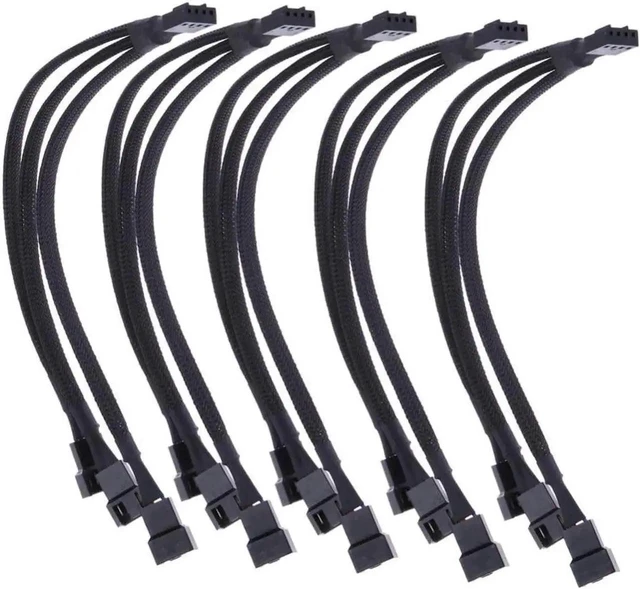 Main image of JAENFONG PWM Fan Splitter Adapter Cable Sleeved Braided Y Splitter Computer PC 4 Pin Fan Extension Power Cable 1 to 3 Converter 10.6 inches 5-Pack