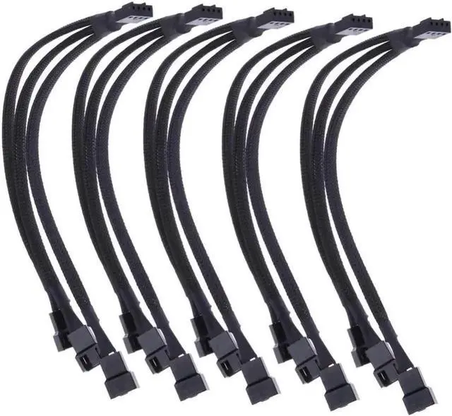Main image of JAENFONG PWM Fan Splitter Adapter Cable Sleeved Braided Y Splitter Computer PC 4 Pin Fan Extension Power Cable 1 to 3 Converter 10.6 inches 5-Pack