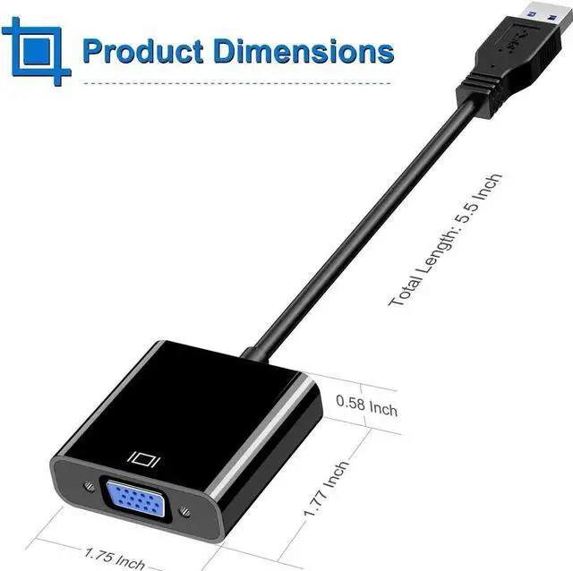 Alt view image 7 of 7 - JAENFONG USB to VGA Adapter,USB 3.0 to VGA Adapter Multi-Display Video Converter- PC Laptop Windows 7/8/8.1/10,Desktop, Laptop, PC, Monitor, Projector, HDTV