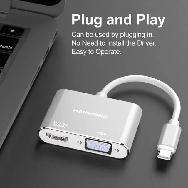 Alt view image 7 of 7 - JAENFONG USB C to HDMI VGA Adapter,USB Type C to VGA HDMI Adapter Thunderbolt 3 VGA Adapter for MacBook Pro/iPad Pro /Air 2020 2019 2018,Dell XPS 13/15,Surface Pro, Galaxy S8/S9 (Silver)