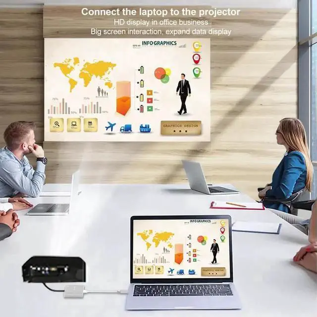 Alt view image 2 of 7 - JAENFONG USB C to HDMI VGA Adapter,USB Type C to VGA HDMI Adapter Thunderbolt 3 VGA Adapter for MacBook Pro/iPad Pro /Air 2020 2019 2018,Dell XPS 13/15,Surface Pro, Galaxy S8/S9 (Silver)