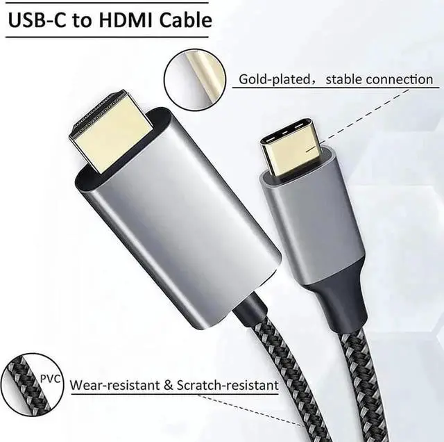 Alt view image 4 of 7 - USB C to HDMI Cable 4K, Hannord 6ft USB Type C to HDMI Cable Adapter High Speed Braided Cord Compatible with 2020 MacBook Pro/Air, iPad Pro 2020, Samsung S9 S10, Lenovo, Dell, ASUS, HP Chromebook