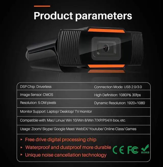 Alt view image 6 of 7 - Webcam with Microphone,1080P HD Streaming USB Computer Webcam Web Camera Noise Reduction for PC Video Conferencing/Calling/Gaming, Laptop/Desktop Mac, Skype/YouTube/Zoom/Facetime