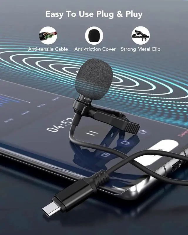 Alt view image 7 of 7 - JAENFONG Lavalier Microphone USB C Professional Lapel Clip-on Mic Omni Condenser Little Lav Mic for Video Recording External Noise Cancel Mic for Youtube Vlog ASMR Interview on Android Type-C Device