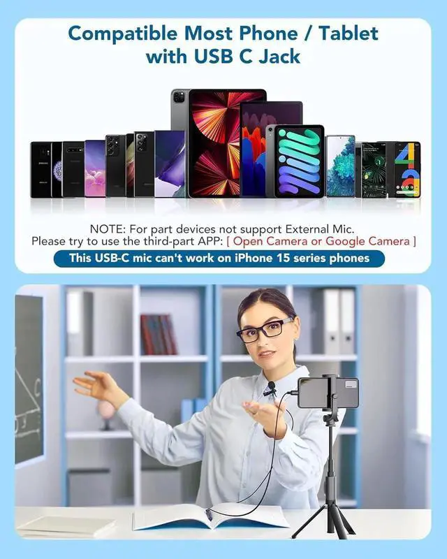 Alt view image 4 of 7 - JAENFONG Lavalier Microphone USB C Professional Lapel Clip-on Mic Omni Condenser Little Lav Mic for Video Recording External Noise Cancel Mic for Youtube Vlog ASMR Interview on Android Type-C Device