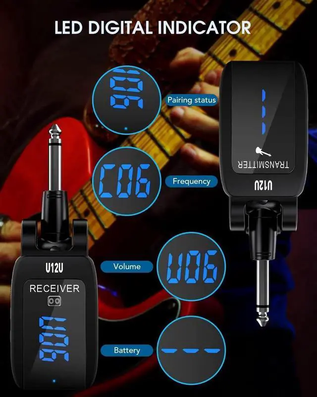 Alt view image 5 of 7 - JAENFONG Wireless Guitar System Instrument System Electric Guitar Transmitter Receiver Rechargeable Bass Accessories Digital Display