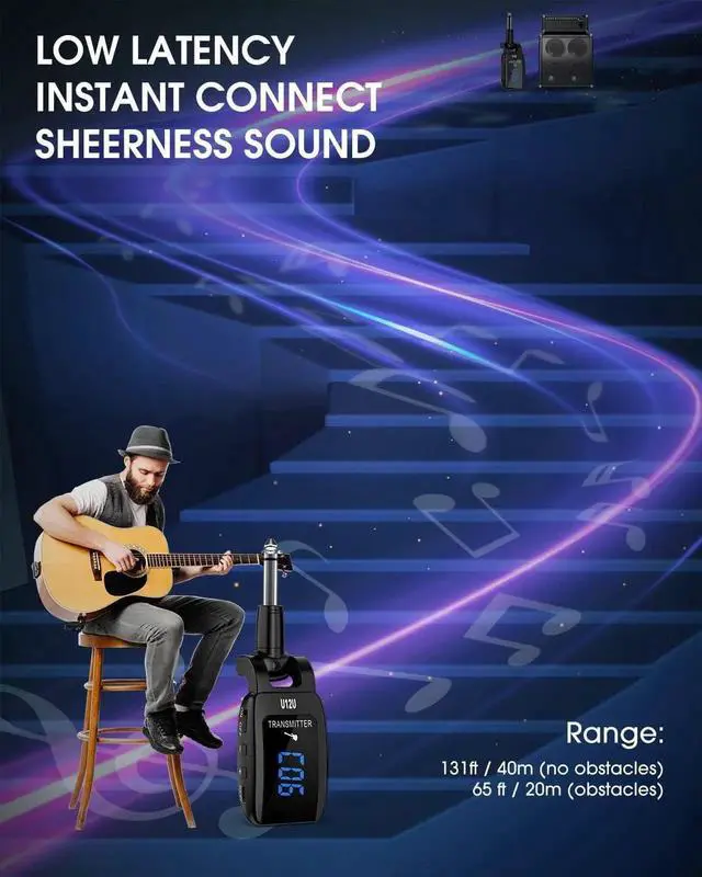 Alt view image 4 of 7 - JAENFONG Wireless Guitar System Instrument System Electric Guitar Transmitter Receiver Rechargeable Bass Accessories Digital Display