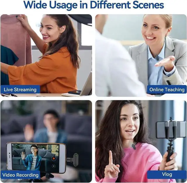 Alt view image 3 of 7 - JAENFONG Wireless Lavalier Microphone, 2 Pack Mini Clip on Microphones for iPhone, iPad and Android - 2.4G Dual Channel Lav Lapel Mics with Charging Case for Video Recording, Interview and Vlog