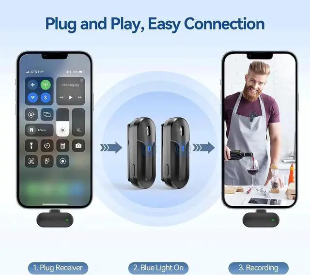 Alt view image 5 of 7 - JAENFONG Wireless Lavalier Microphone, 2 Pack Mini Clip on Microphones for iPhone, iPad and Android - 2.4G Dual Channel Lav Lapel Mics with Charging Case for Video Recording, Interview and Vlog