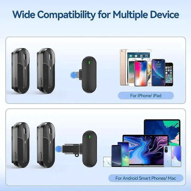 Alt view image 6 of 7 - JAENFONG Wireless Lavalier Microphone, 2 Pack Mini Clip on Microphones for iPhone, iPad and Android - 2.4G Dual Channel Lav Lapel Mics with Charging Case for Video Recording, Interview and Vlog