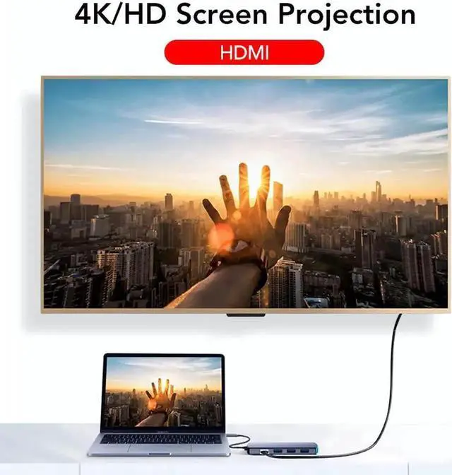 Alt view image 2 of 7 - JAENFONG -in-1 USB HUB Type C Docking Station USB 3.0 HDMI SD Slot TF Slot 3.5mm Jack Type C PD For Surface Go/Mac Pro