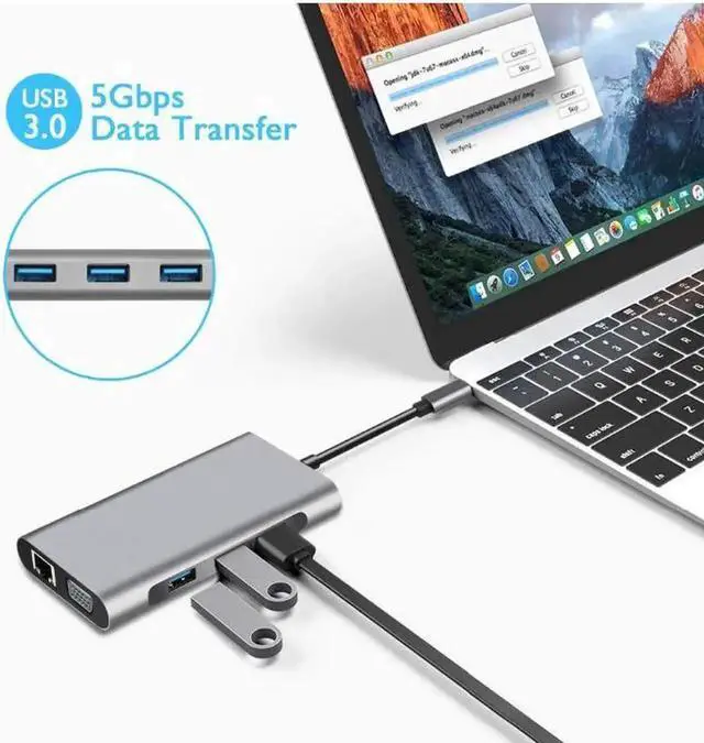Alt view image 3 of 7 - JAENFONG 10 in1 USB C Dock Station,Type-C Hub with 4K HDMI/1080P VGA/100W PD/Gigabit Ethernet/SD/TF/3*USB3.0/Audio Multiport Adapter for MacBook Laptop Notebook