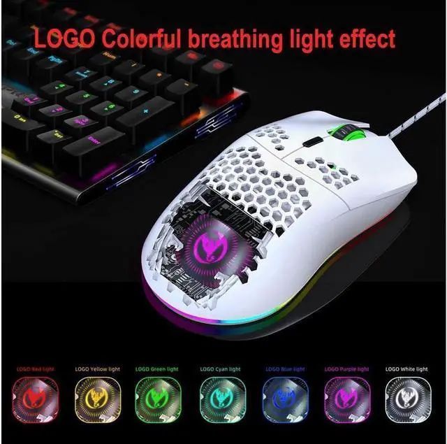 Alt view image 6 of 6 - JAENFONG Programmable RGB Gaming Mouse, 6 DPI (1000/1600/2400/3200/4800/6400) 96g Ultra Lightweight Honeycomb Optical LED Wired Mouse with Programmable 6 Keys RGB Marquee Effect Light White