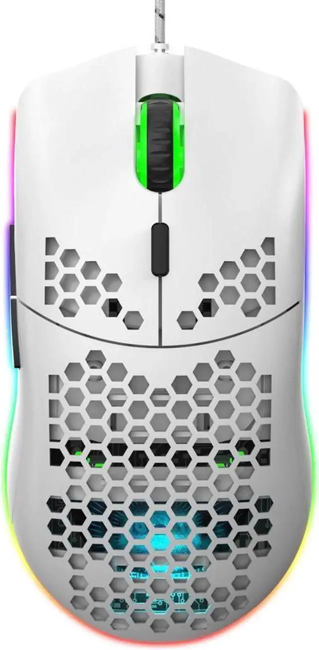 Main image of JAENFONG Programmable RGB Gaming Mouse, 6 DPI (1000/1600/2400/3200/4800/6400) 96g Ultra Lightweight Honeycomb Optical LED Wired Mouse with Programmable 6 Keys RGB Marquee Effect Light White