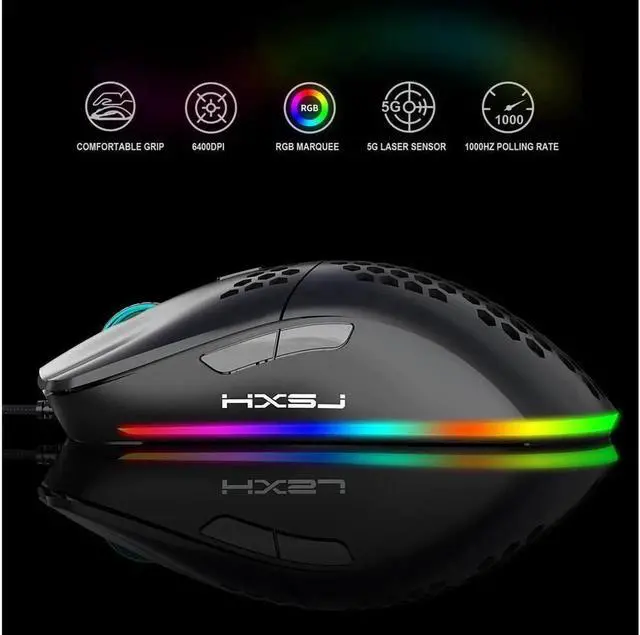 Alt view image 2 of 6 - JAENFONG Programmable RGB Gaming Mouse, 6 DPI (1000/1600/2400/3200/4800/6400) 96g Ultra Lightweight Honeycomb Optical LED Wired Mouse with Programmable 6 Keys RGB Marquee Effect Light