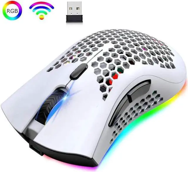 Main image of JAENFONG Wireless Lightweight Gaming Mouse Honeycomb with 7 Button Multi RGB Backlit Perforated Ergonomic Shell Optical Sensor Adjustable DPI Rechargeable 800 mAh Battery USB Receiver for PC Mac Gamer
