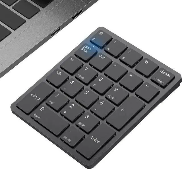 Main image of JAENFONG Bluetooth Number Pad Wireless Numeric Keypad Numpad 26 Keys Portable Mini Financial Accounting Rechargeable Numeric Pad for Laptop Desktop, PC, Surface Pro,Notebook (Black)