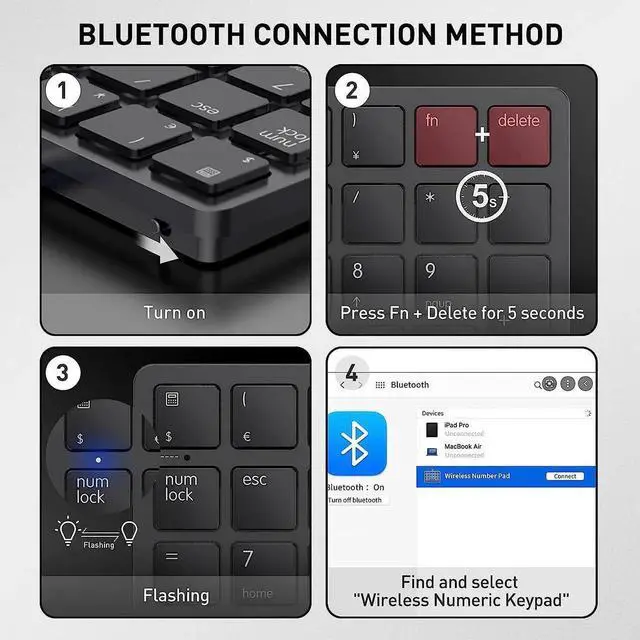 Alt view image 3 of 7 - JAENFONG Bluetooth Number Pad Wireless Numeric Keypad Numpad 26 Keys Portable Mini Financial Accounting Rechargeable Numeric Pad for Laptop Desktop, PC, Surface Pro,Notebook (Black)