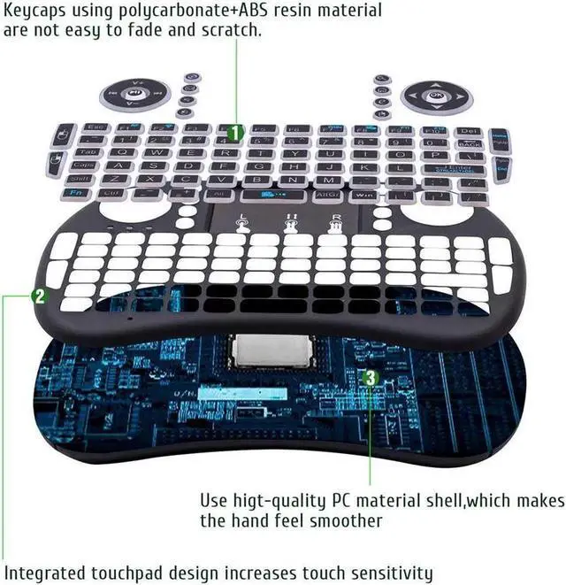 Alt view image 5 of 6 - JAENFONG Mini Computer Keyboard i8 2.4G Wireless Keyboard W/Touchpad Portable Keyboard W/Remote Control Compatible with Laptop/PC/Tablets/Windows/Mac/TV/Xbox/PS3/Raspberry Black