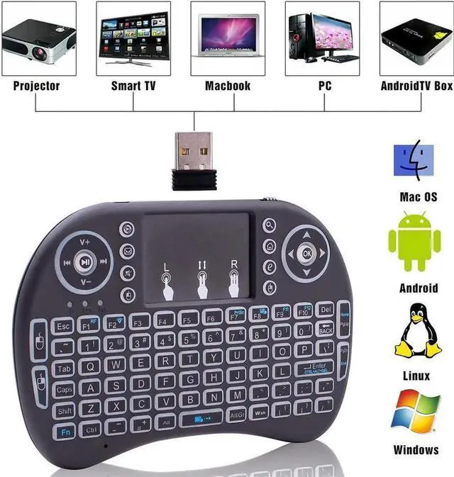 Alt view image 6 of 6 - JAENFONG Mini Computer Keyboard i8 2.4G Wireless Keyboard W/Touchpad Portable Keyboard W/Remote Control Compatible with Laptop/PC/Tablets/Windows/Mac/TV/Xbox/PS3/Raspberry Black