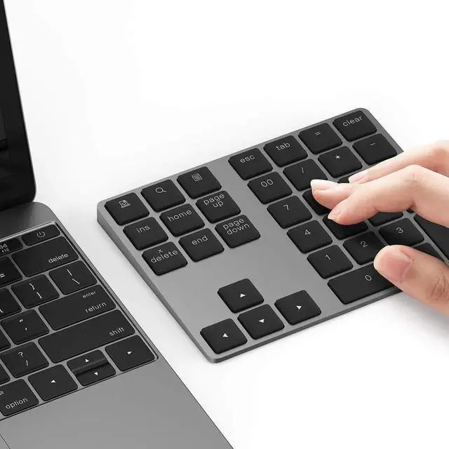 Main image of JAENFONG Bluetooth Number Pad, Aluminum Rechargeable Wireless Numeric Keypad Slim 34-Keys External Numpad Keyboard Data Entry Compatible for Macbook, MacBook Air/Pro, iMac Windows Laptop Surface