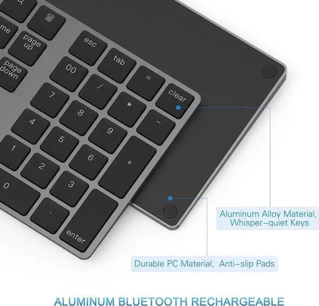 Alt view image 7 of 7 - JAENFONG Bluetooth Number Pad, Aluminum Rechargeable Wireless Numeric Keypad Slim 34-Keys External Numpad Keyboard Data Entry Compatible for Macbook, MacBook Air/Pro, iMac Windows Laptop Surface