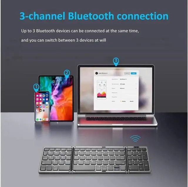 Alt view image 2 of 5 - JAENFONG B089T Foldable Bluetooth Keyboard Rechargeable with Touchpad(Silver)